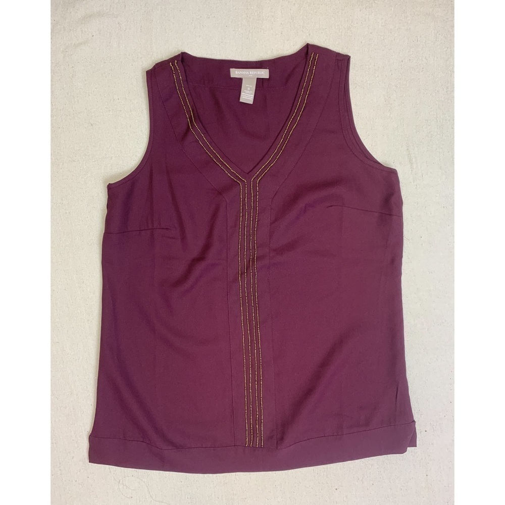 Banana Republic Wine Colored Sleeveless Beaded Blouse